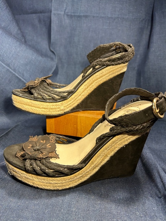 B. Makowski leather floral laser Cut flower wedge platform sandals shoes main image 7